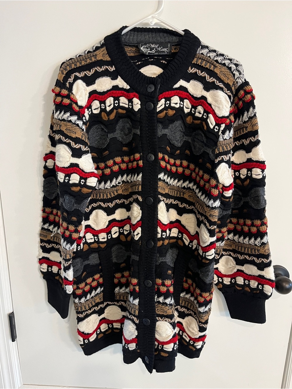 Vintage Oskar Haug Women’s Size XL Chunky Knit Cardigan Made In Ireland
